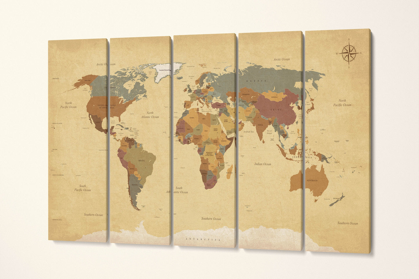 Push Pin Vintage Political World Map Leather Print