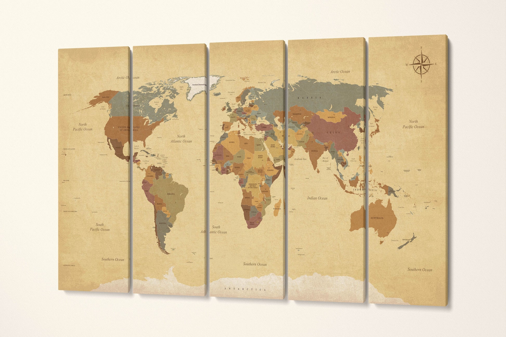 Push Pin Vintage Political World Map Leather Print