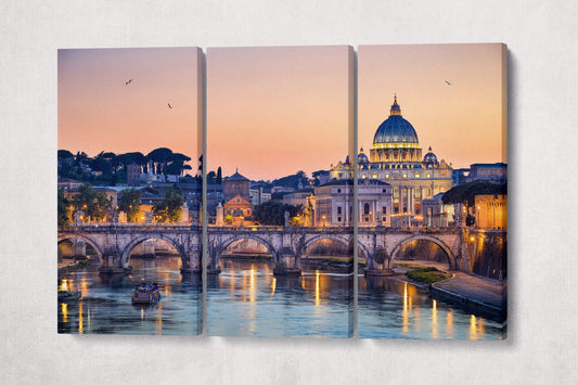 Rome, Saint Peter Basil Sunset Canvas Leather Print