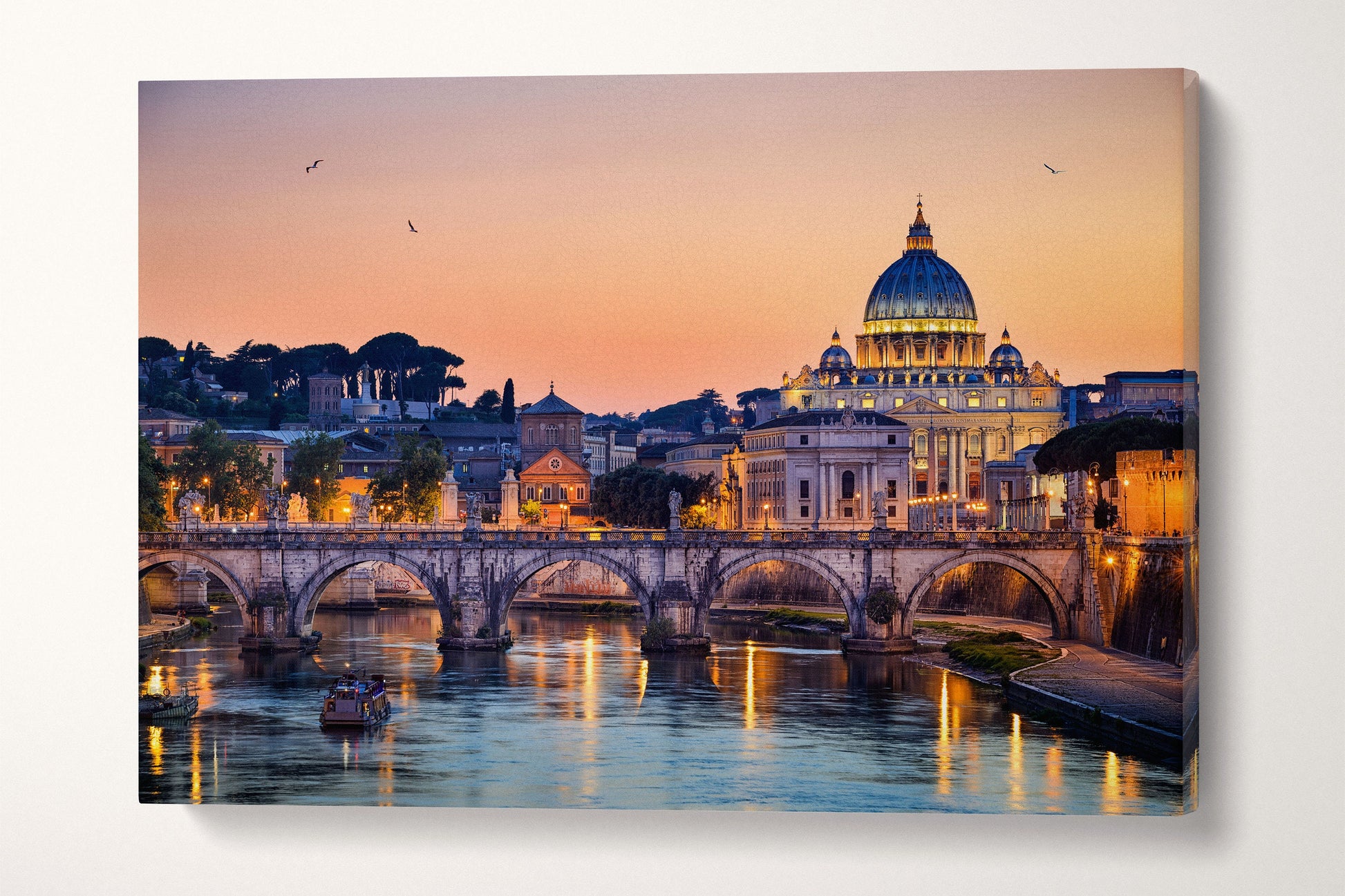 Rome, Saint Peter Basil Sunset Canvas Leather Print