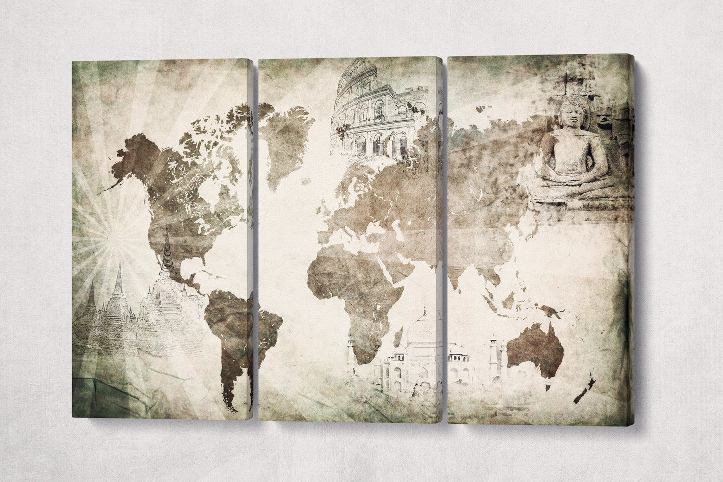Vintage Travel Map With Landmarks Leather Print