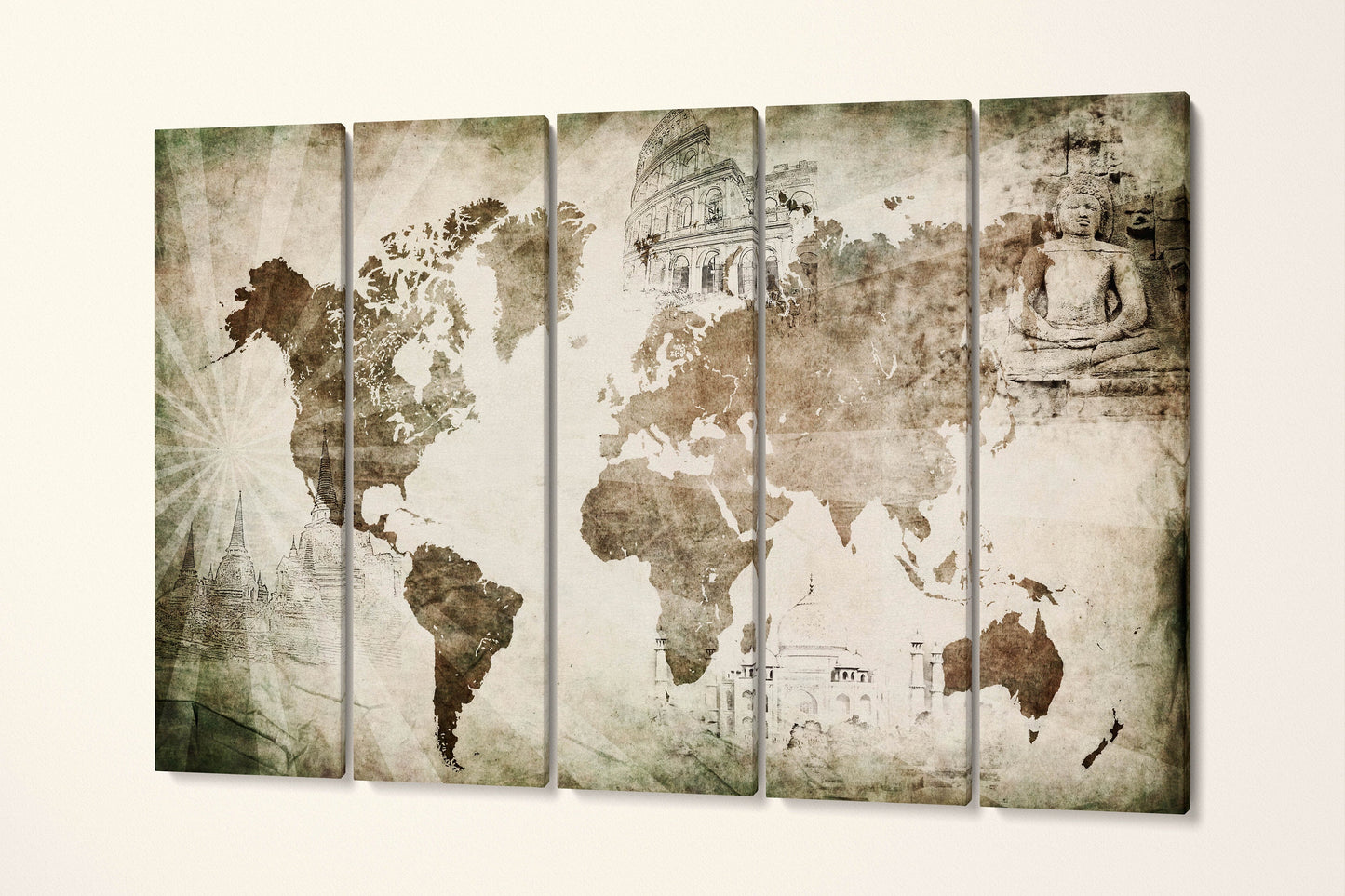 Vintage Travel Map With Landmarks Leather Print
