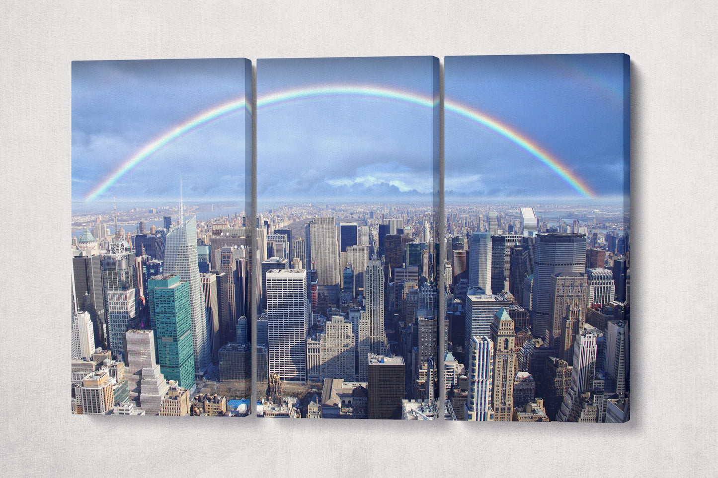 Rainbow Over Manhattan Framed Canvas Leather Print