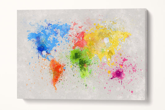 World Map Color Paint Leather Print Single Panel