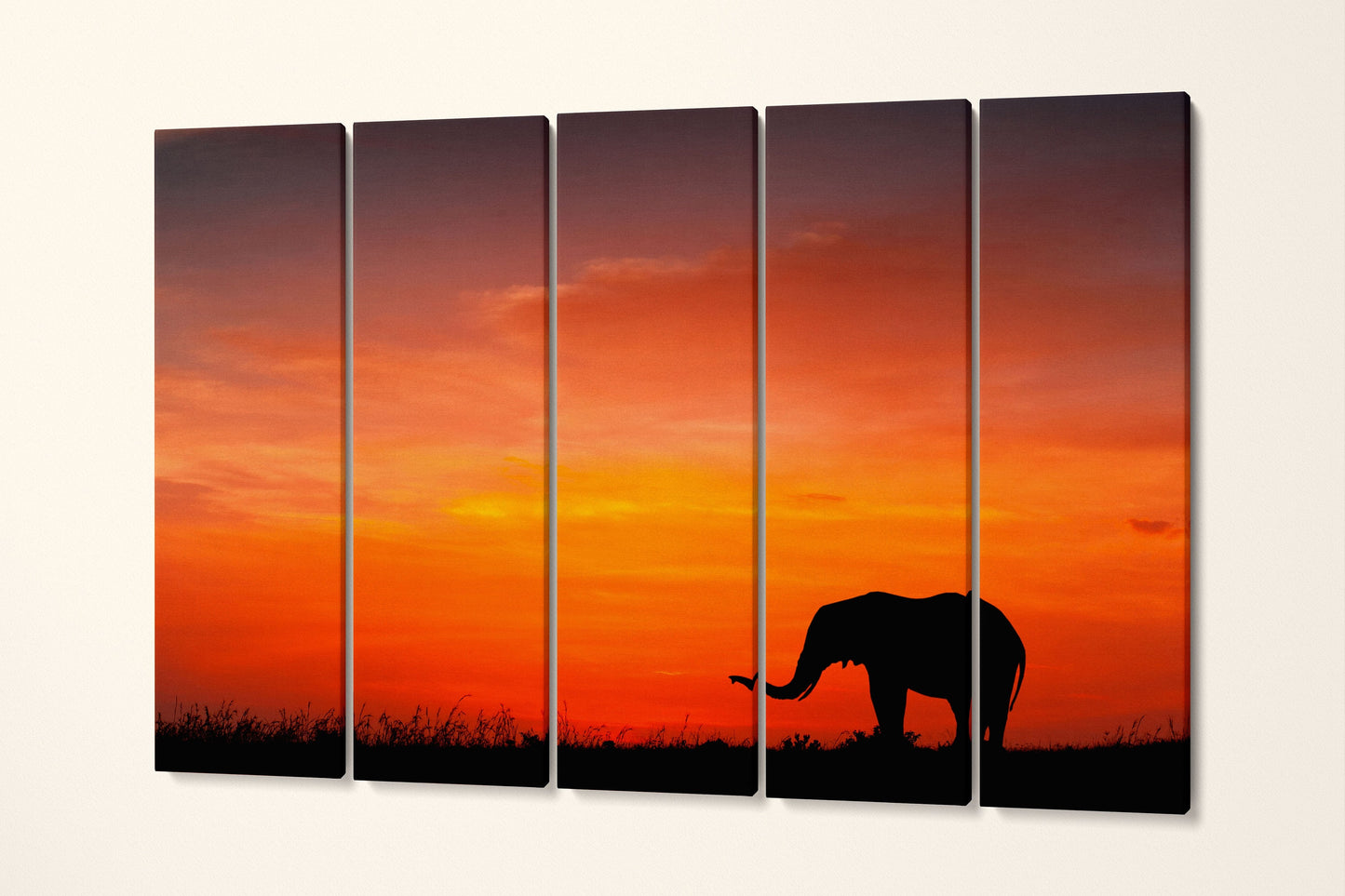 Elephant at Sunset Framed Canvas Leather Print