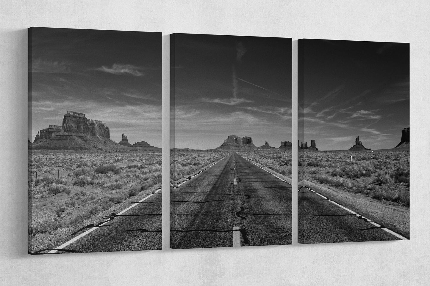 Monument Valley Road B&W Framed Canvas Leather Print