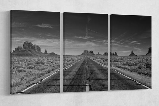 Monument Valley Road B&W Framed Canvas Leather Print