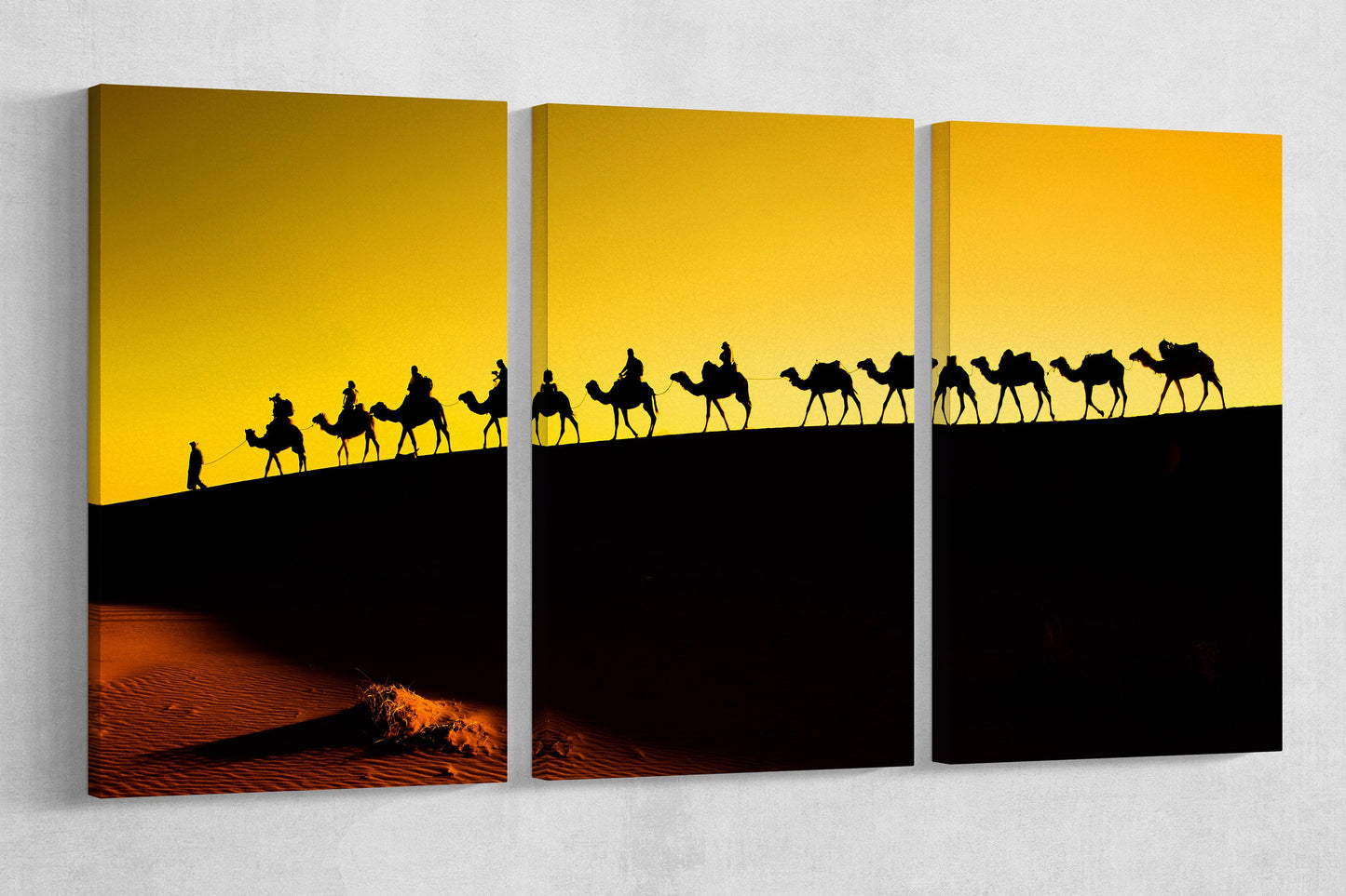 Sahara Desert, Camel Caravan Framed Canvas Leather Print