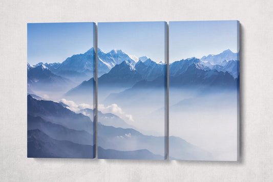 Mount Everest and Himalayan range framed canvas eco leather print, Made in Italy!