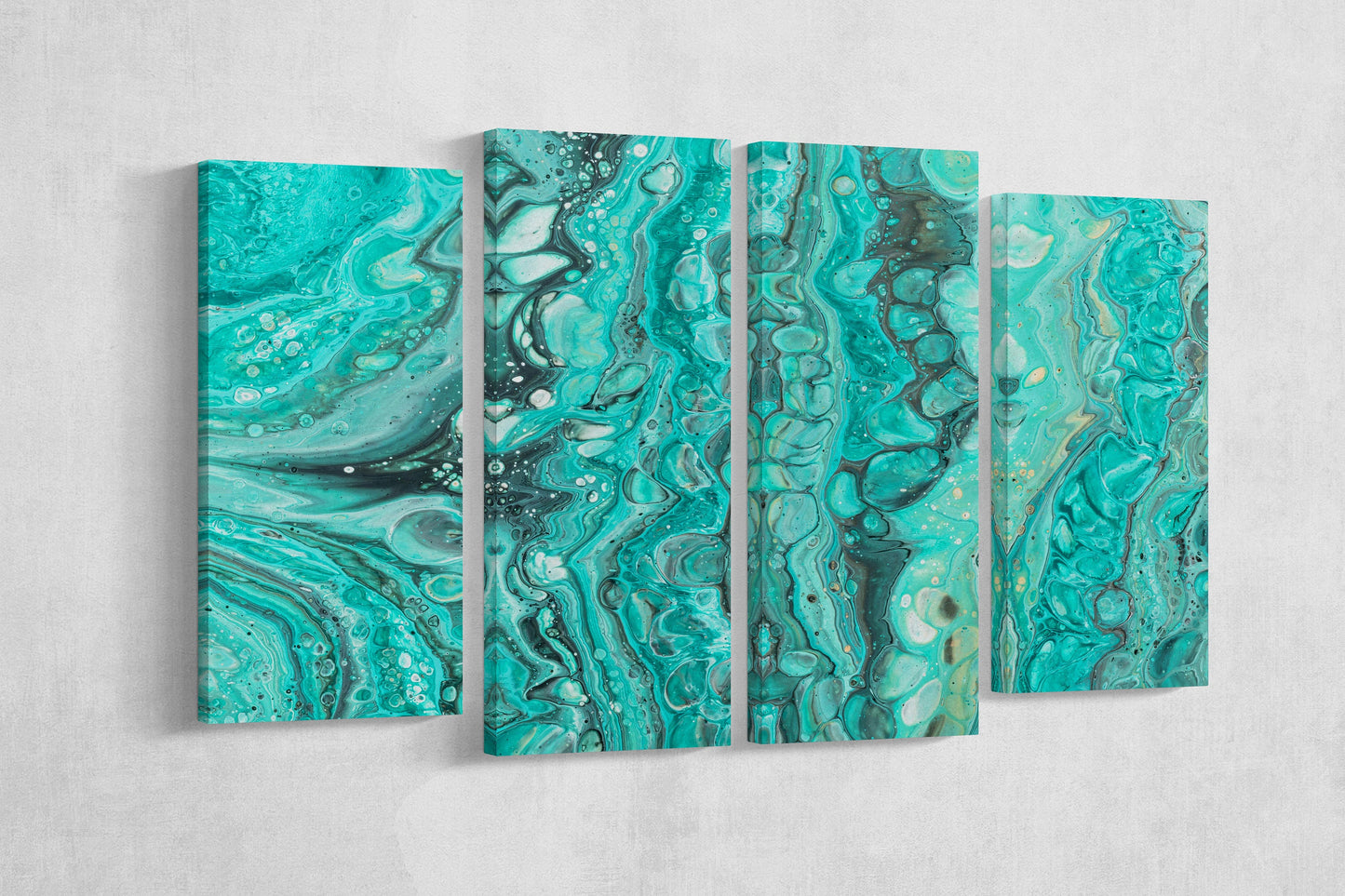 Marble-like green and blue pattern framed canvas artwork print