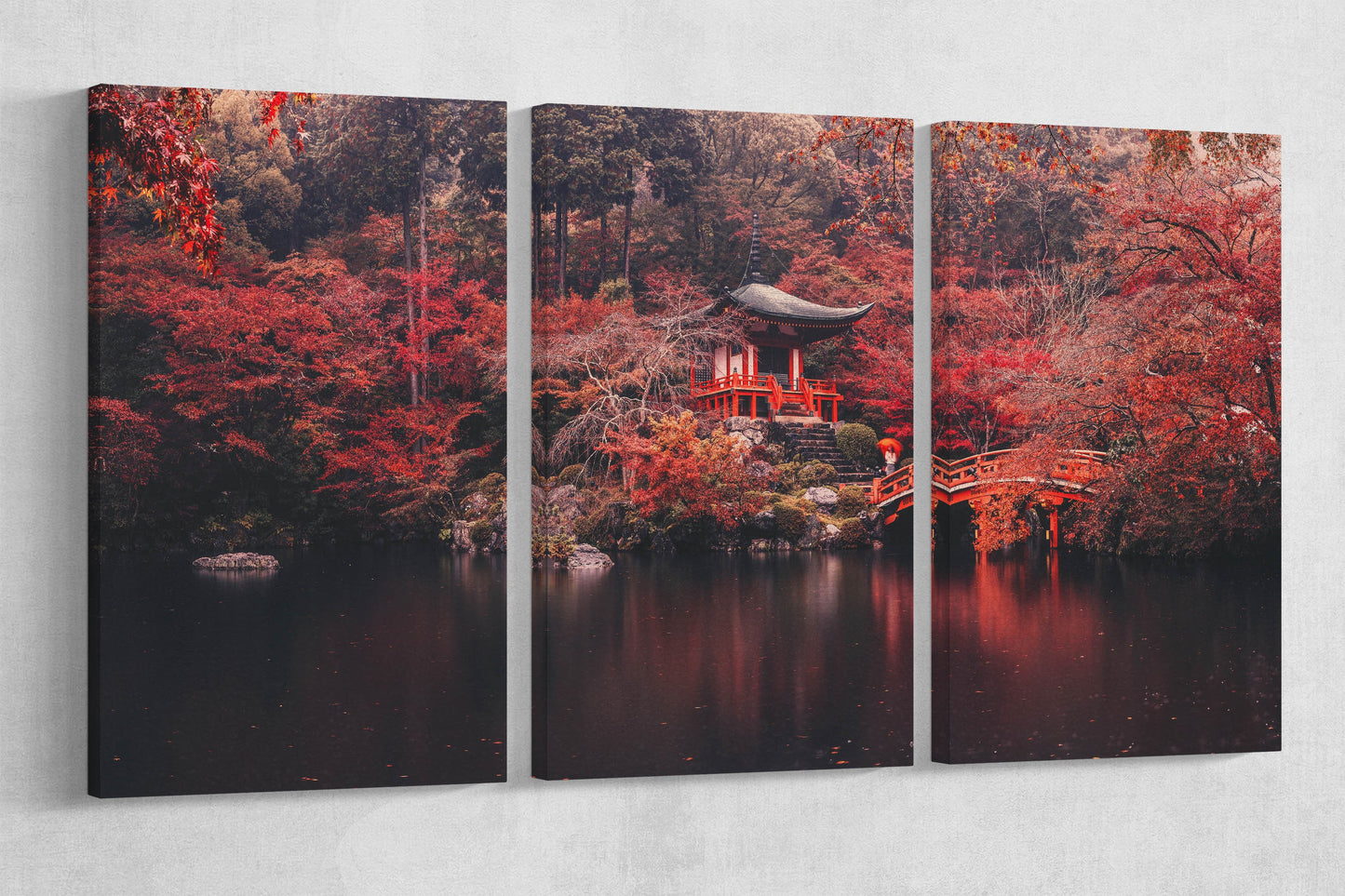 Daigoji Temple Japan in autumn canvas wall art eco leather print Triptych