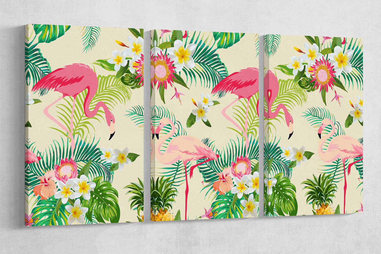 Tropical flamingo wall art framed canvas leather print