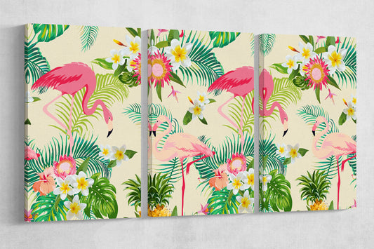 Tropical flamingo wall art framed canvas leather print