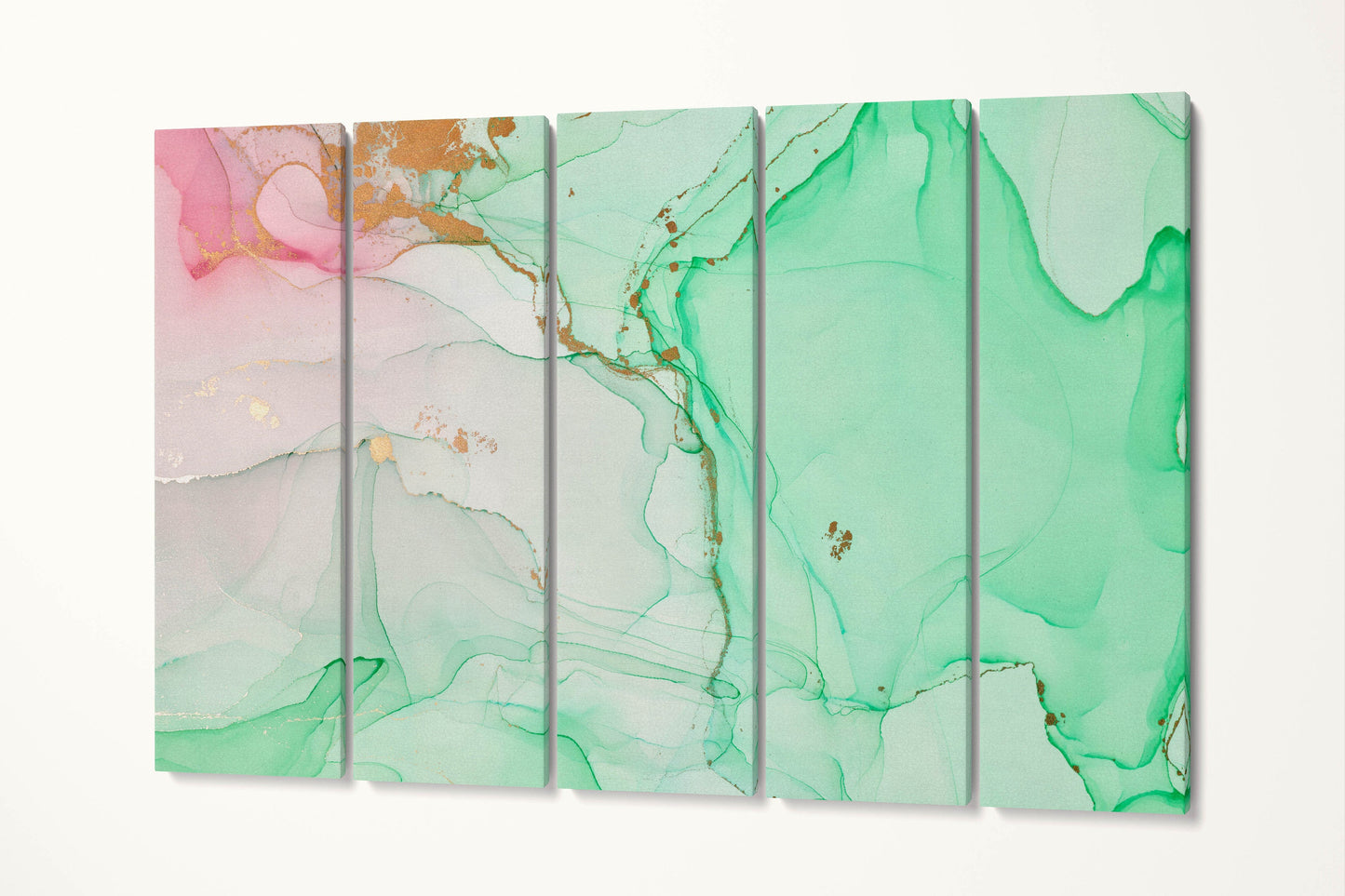 Green mint and pink marble pattern framed canvas leather print | Large wall art | Large wall decor | Made in Italy | Luxury home decor