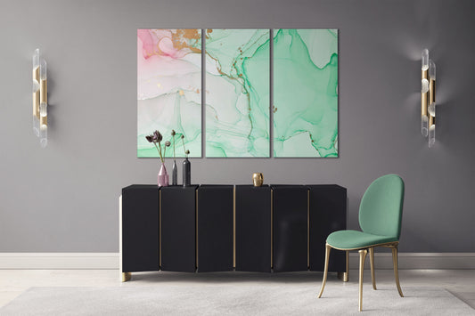 Green mint and pink marble pattern framed canvas leather print | Large wall art | Large wall decor | Made in Italy | Luxury home decor