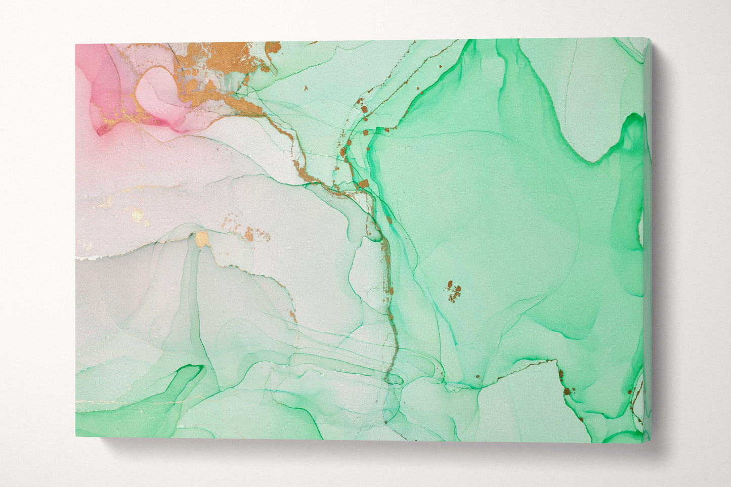 Green mint and pink marble pattern framed canvas leather print | Large wall art | Large wall decor | Made in Italy | Luxury home decor