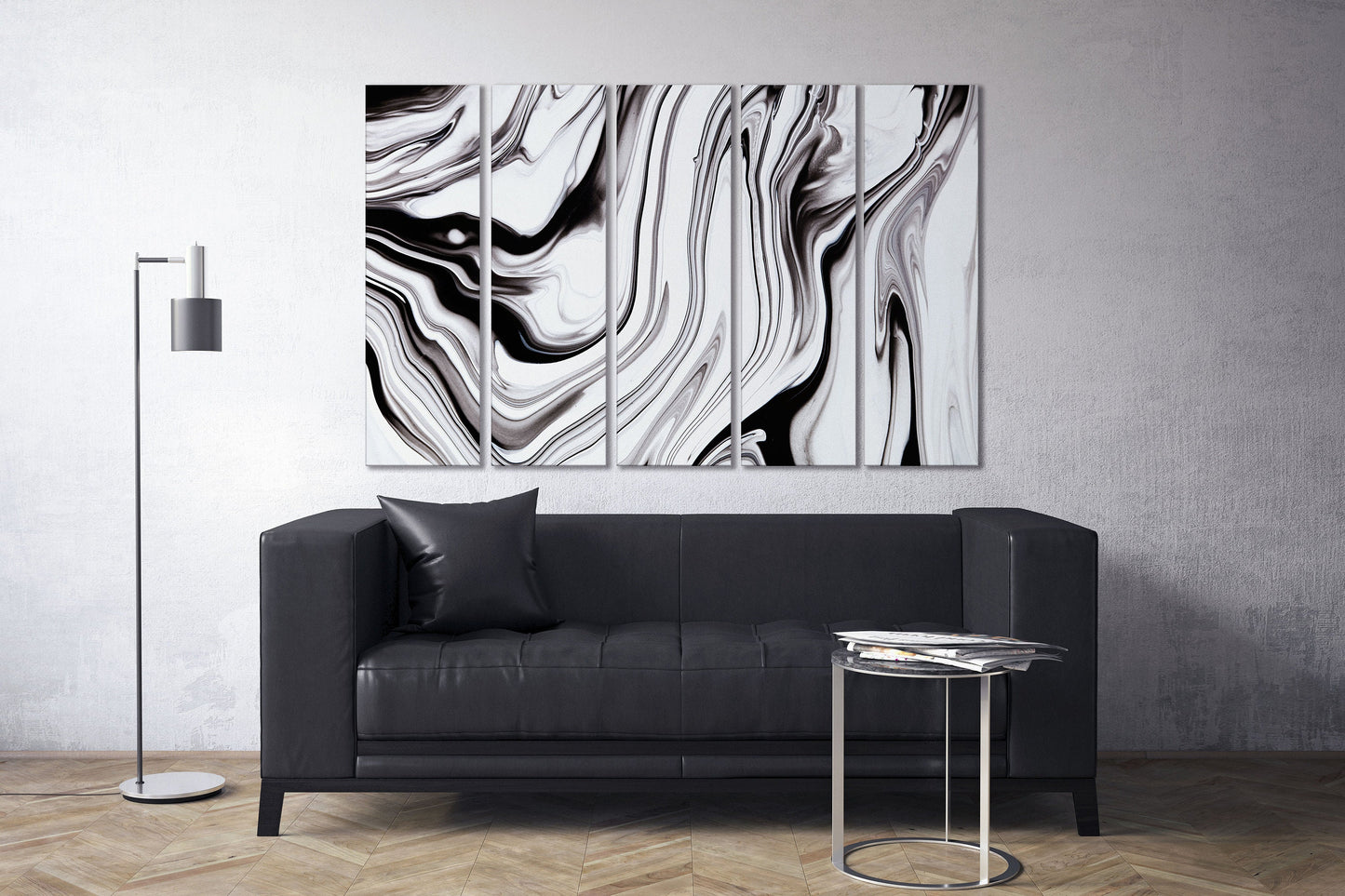 Black and white abstract art marble pattern framed canvas leather print | Large wall art | Large wall decor | Made in Italy | Home decor