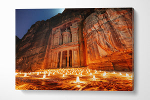 Petra by night, Jordan ancient town wall art canvas eco leather print
