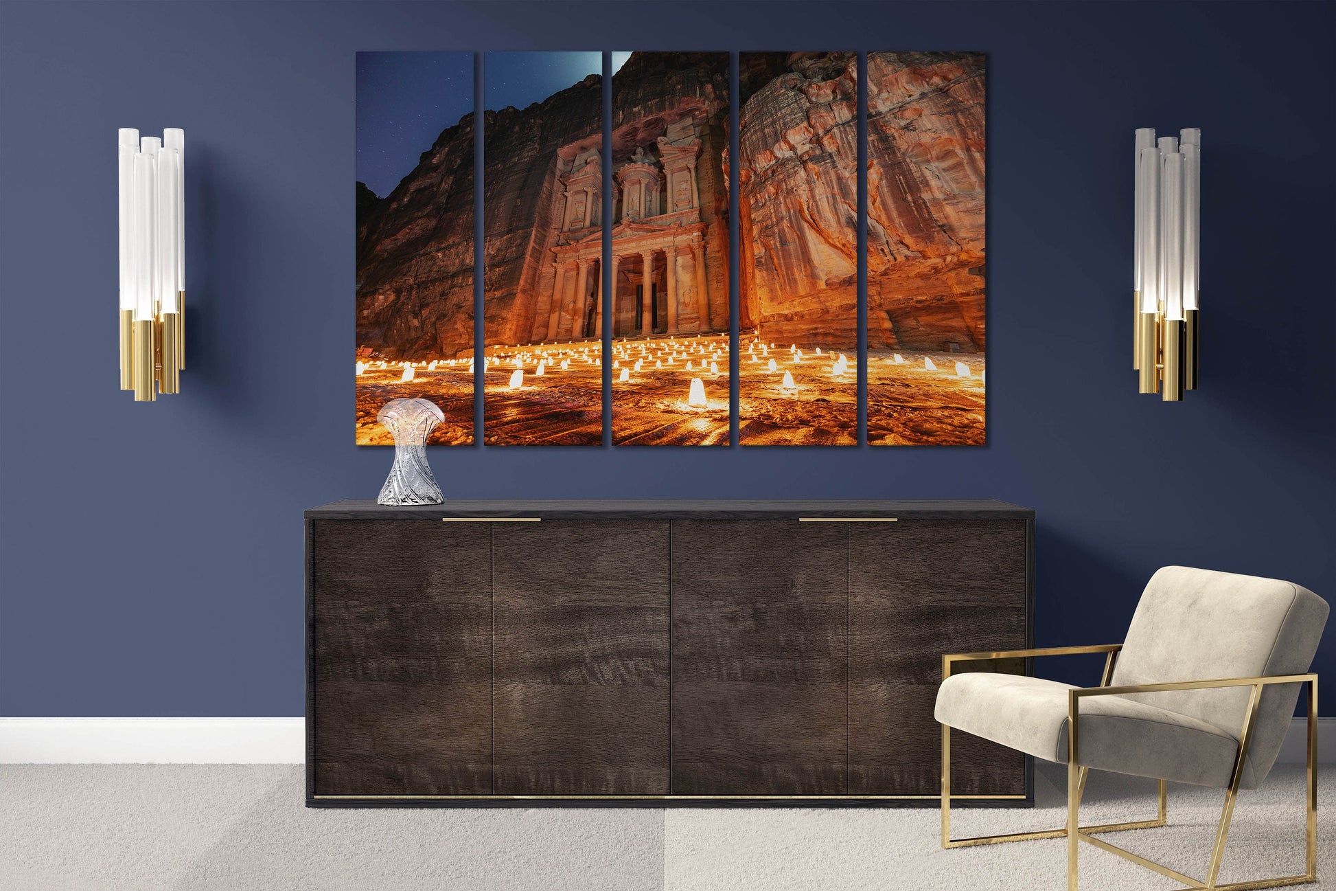 Petra by Night, Jordan Ancient Town Wall Art Canvas Eco Leather Print