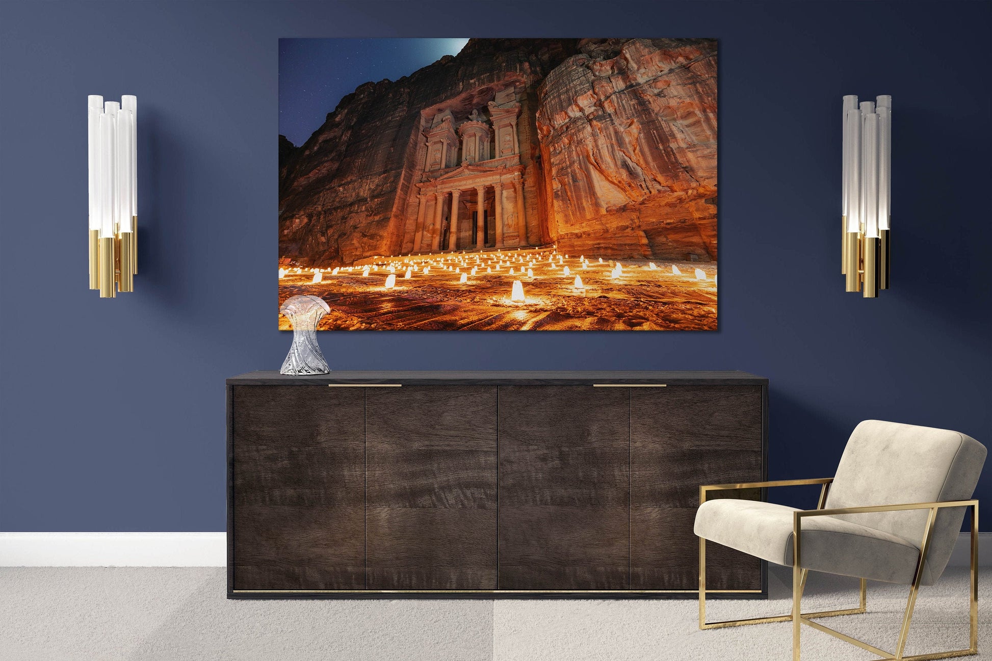 Petra by Night, Jordan Ancient Town Wall Art Canvas Eco Leather Print