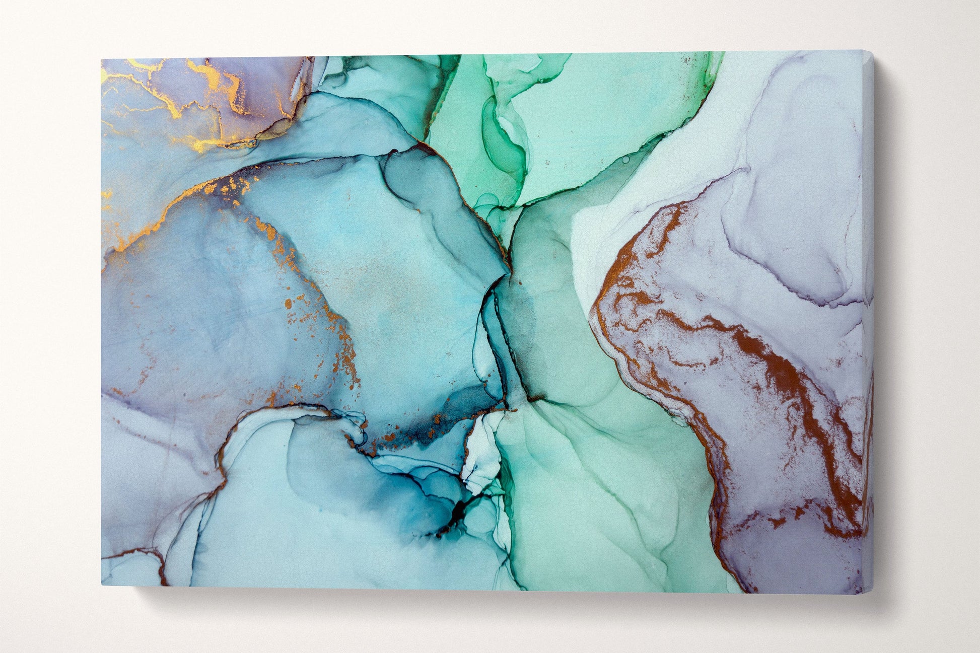 Blue and green shades marble pattern framed canvas leather print | Large wall art | Large wall decor | Made in Italy | Luxury home decor
