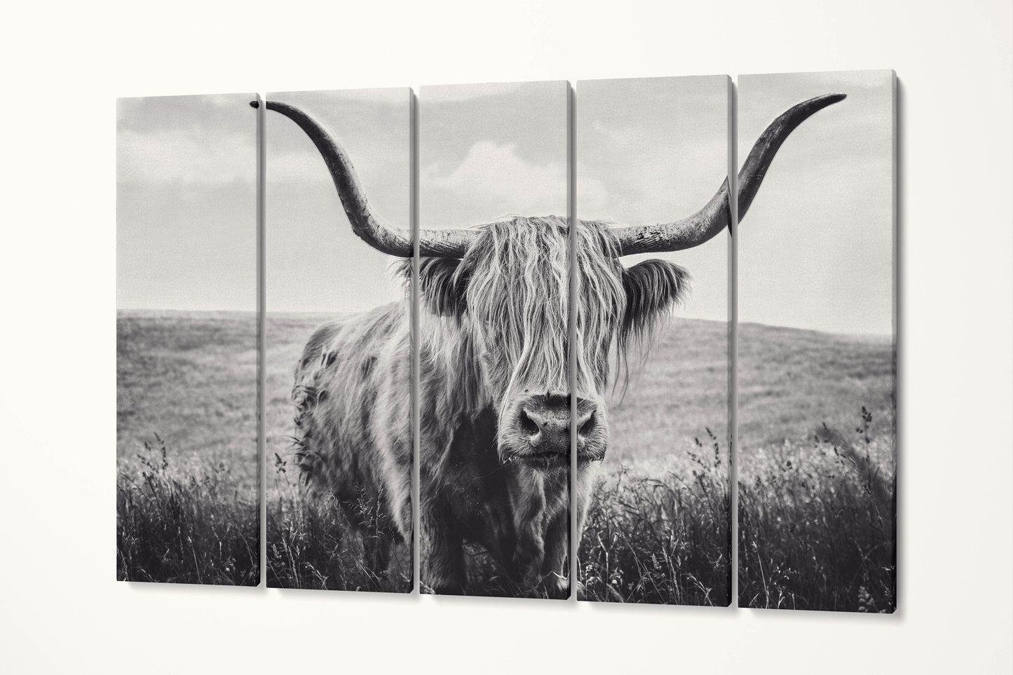 Close Up Brown Highland Cow Framed Canvas Leather Print, Made in Italy!