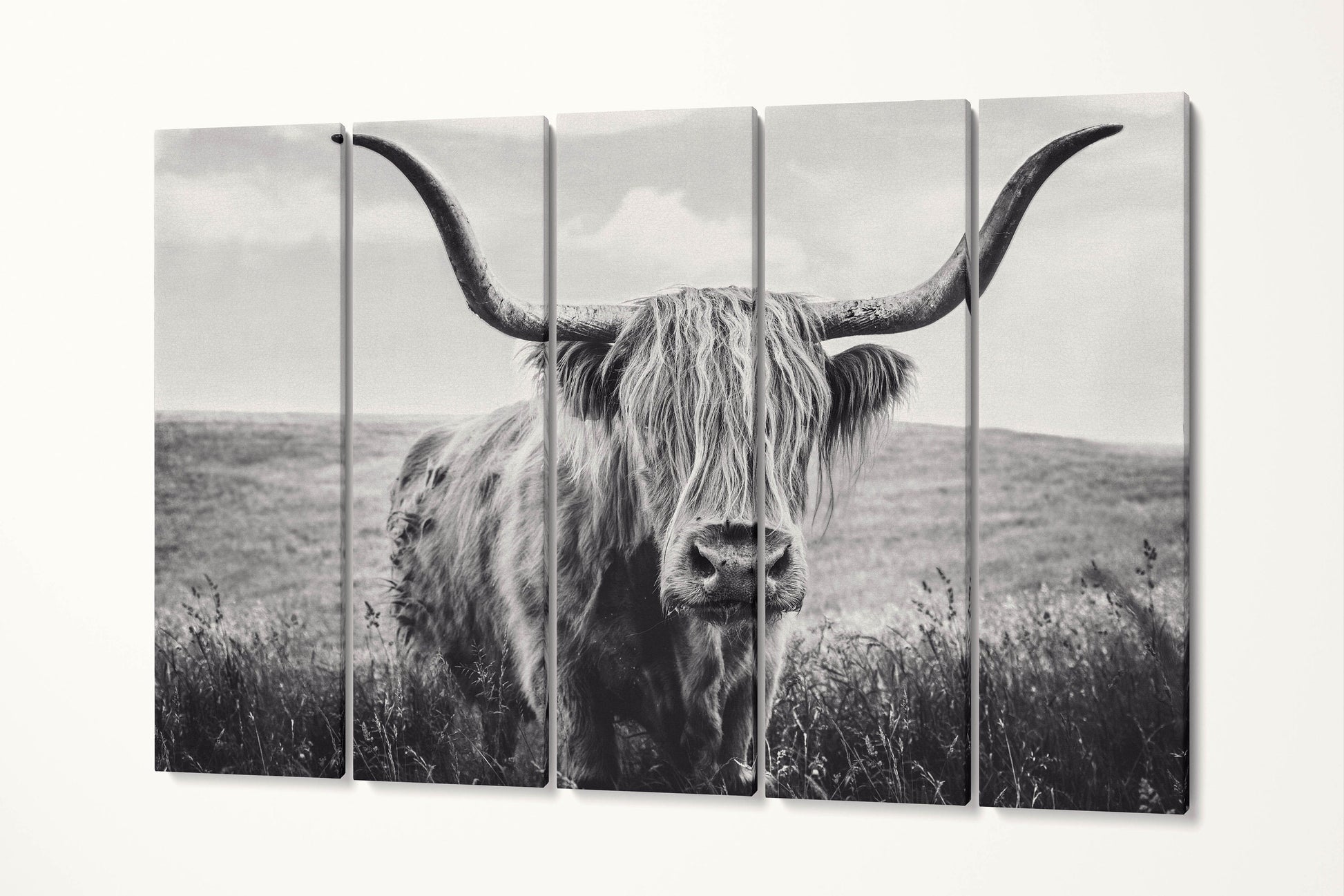Close Up Brown Highland Cow Framed Canvas Leather Print, Made in Italy!