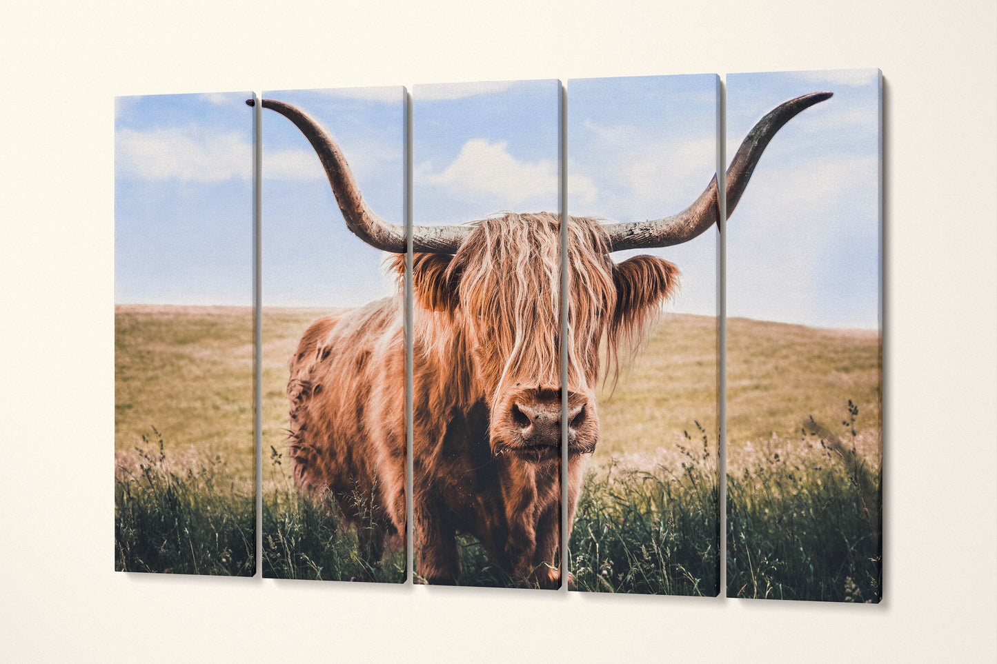 Close Up Brown Highland Cow Framed Canvas Leather Print, Made in Italy!