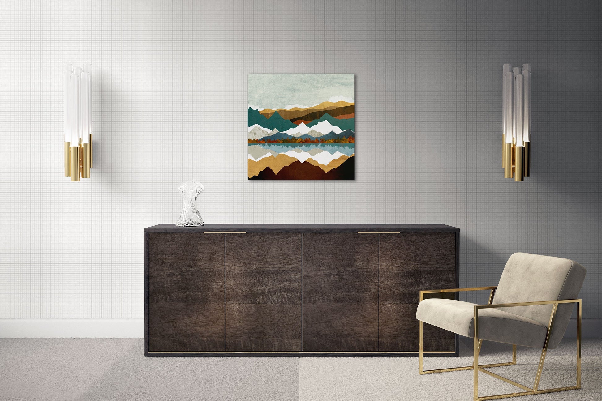 Golden Forest Nordic Style Wall Art Framed Canvas Eco Leather Print