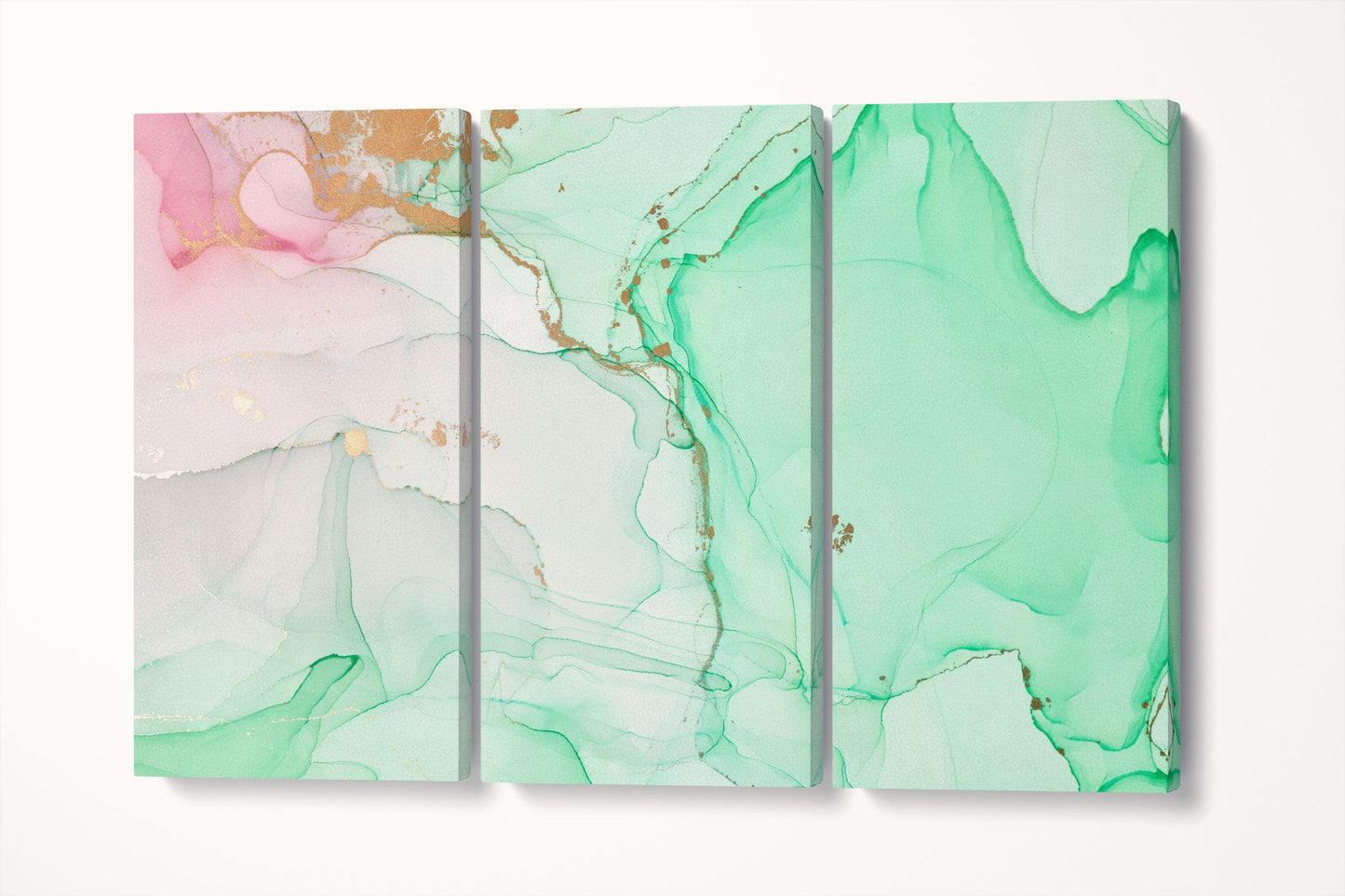 Green mint and pink marble pattern framed canvas leather print | Large wall art | Large wall decor | Made in Italy | Luxury home decor