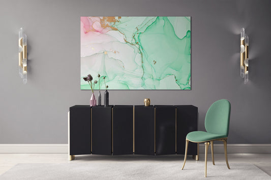 Green mint and pink marble pattern framed canvas leather print | Large wall art | Large wall decor | Made in Italy | Luxury home decor