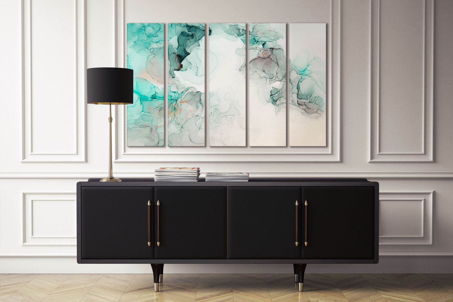 Green and white abstract art marble pattern framed canvas leather print | Large wall art | Large wall decor | Made in Italy | Home decor