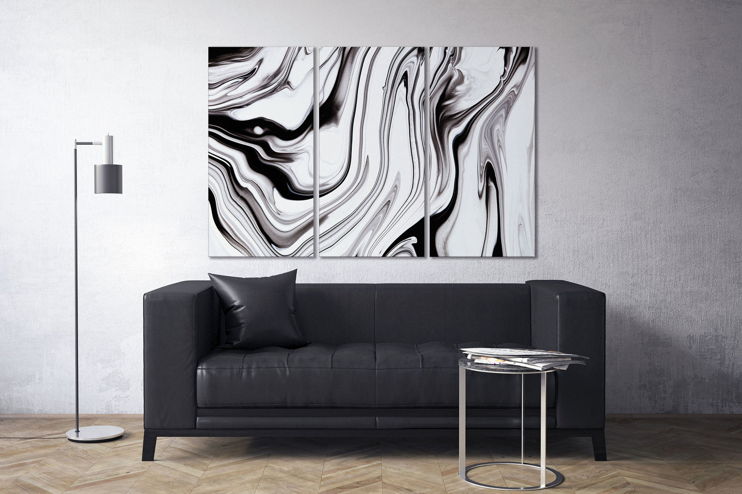 Black and white abstract art marble pattern framed canvas leather print | Large wall art | Large wall decor | Made in Italy | Home decor