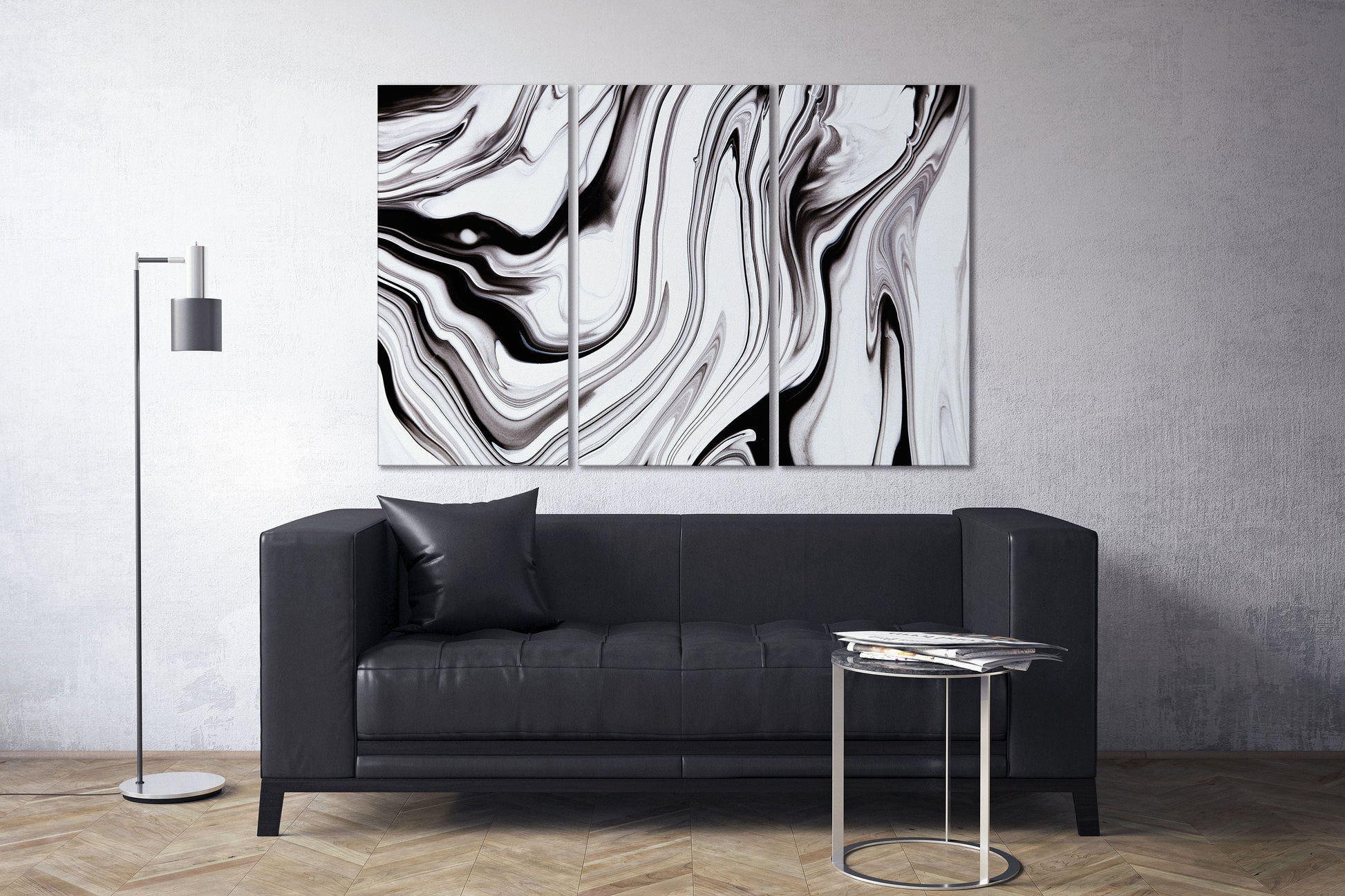 Black and white abstract art marble pattern framed canvas leather print | Large wall art | Large wall decor | Made in Italy | Home decor