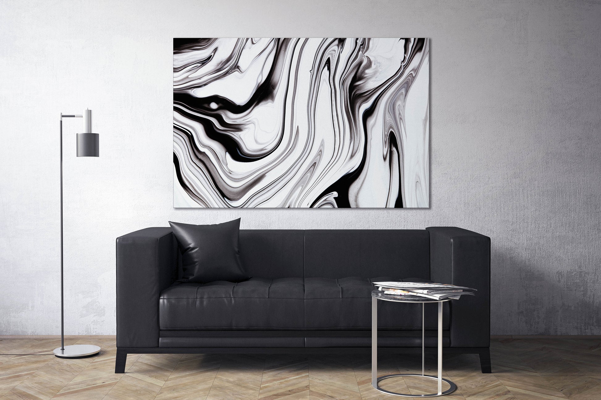 Black and white abstract art marble pattern framed canvas leather print | Large wall art | Large wall decor | Made in Italy | Home decor