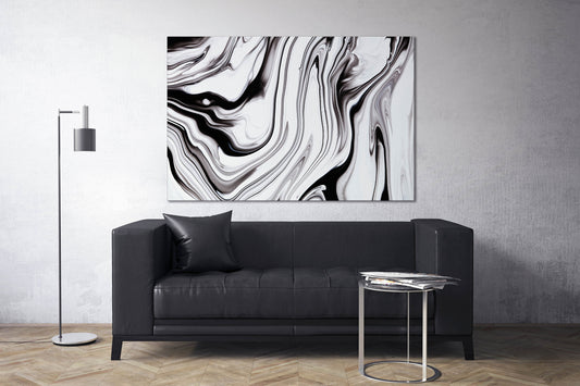 Black and white abstract art marble pattern framed canvas leather print | Large wall art | Large wall decor | Made in Italy | Home decor