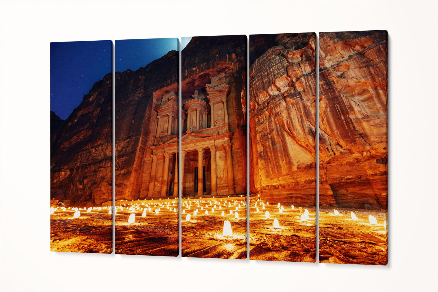 Petra by Night, Jordan Ancient Town Wall Art Canvas Eco Leather Print