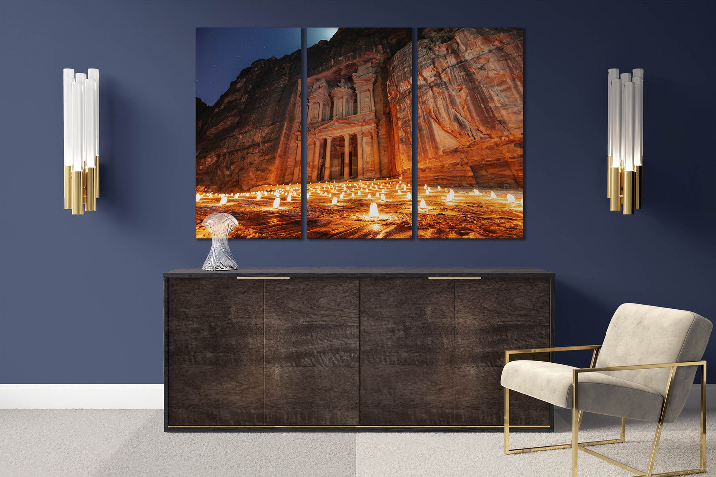 Petra by Night, Jordan Ancient Town Wall Art Canvas Eco Leather Print