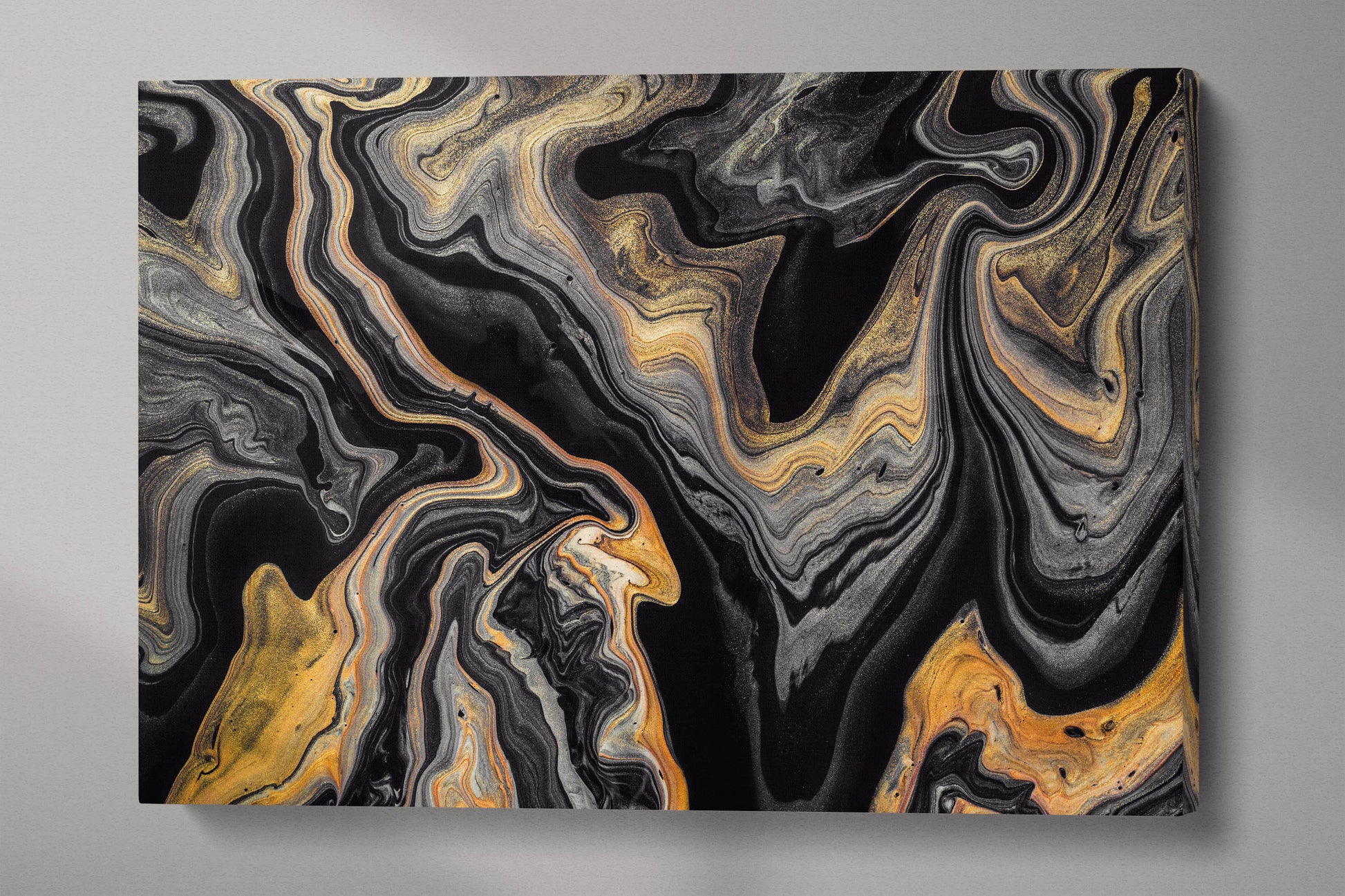 Black and gold abstract art marble pattern framed canvas leather print | Large wall art | Large wall decor | Made in Italy | Home decor