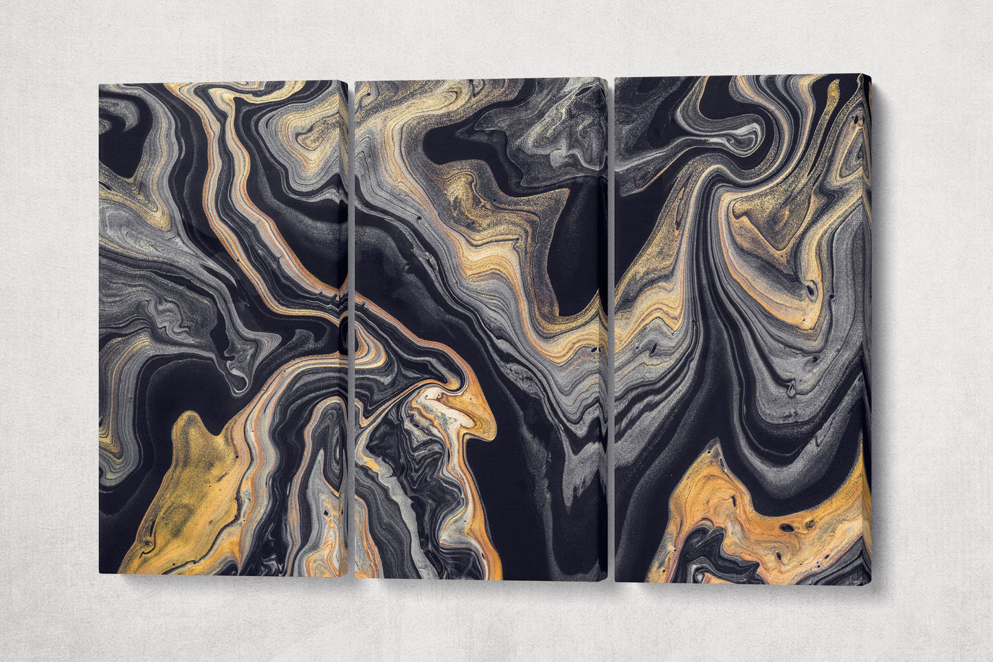 Black and gold abstract art marble pattern framed canvas leather print | Large wall art | Large wall decor | Made in Italy | Home decor