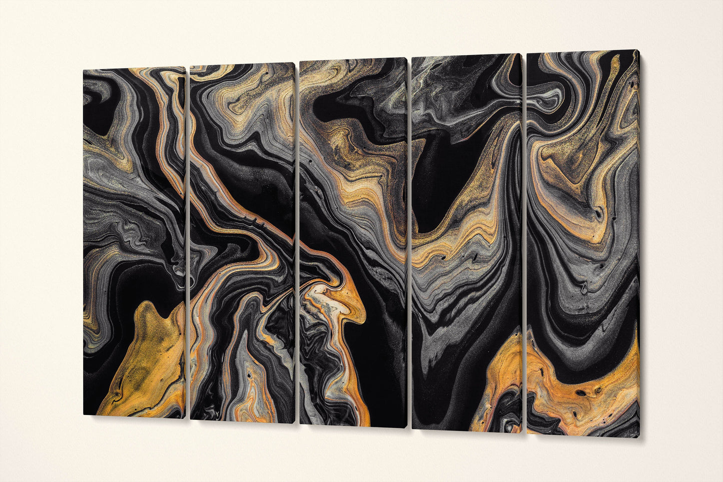 Black and gold abstract art marble pattern framed canvas leather print | Large wall art | Large wall decor | Made in Italy | Home decor