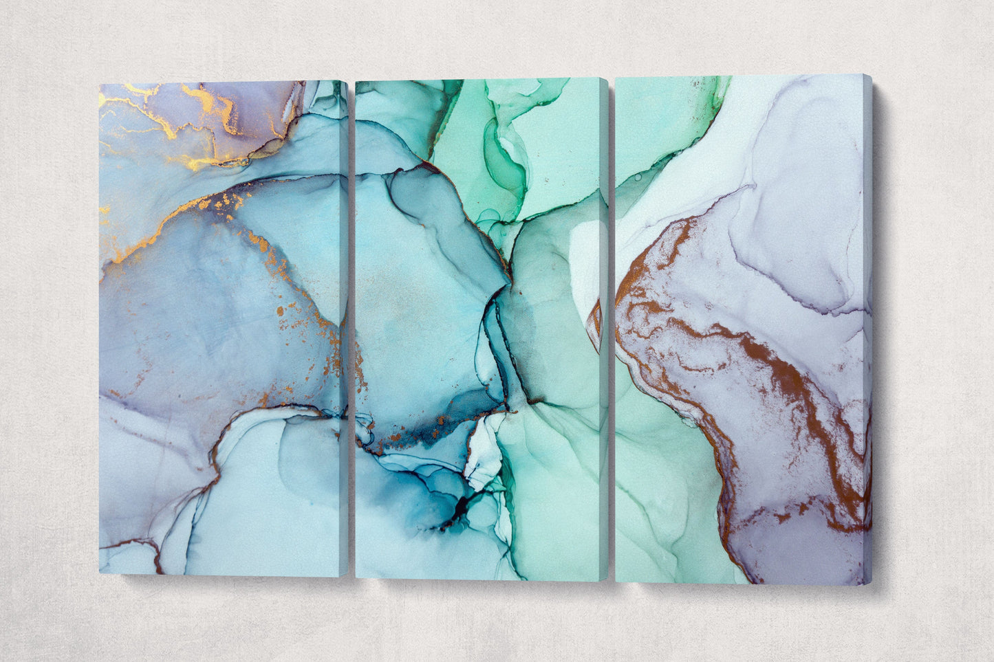 Blue and green shades marble pattern framed canvas leather print | Large wall art | Large wall decor | Made in Italy | Luxury home decor