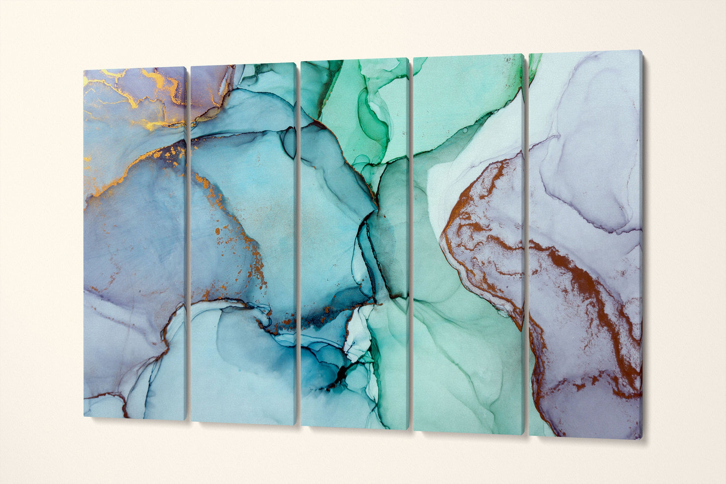 Blue and green shades marble pattern framed canvas leather print | Large wall art | Large wall decor | Made in Italy | Luxury home decor
