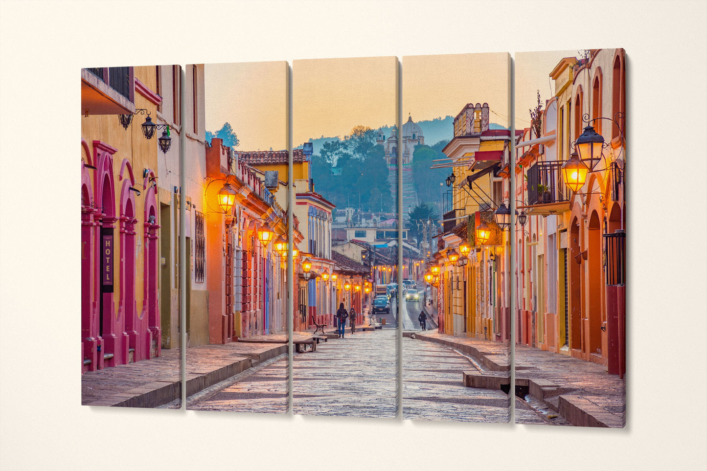 San Cristobal de las Casas in Chiapas, Mexico colorful houses facades canvas leather print