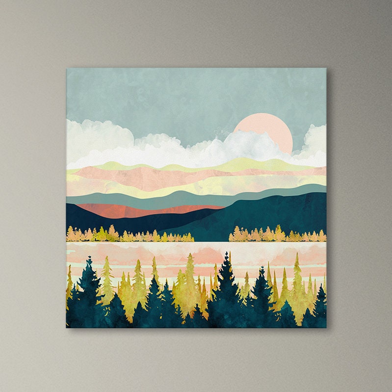 Golden Forest Nordic Style Wall Decor Framed Canvas Eco Leather Print