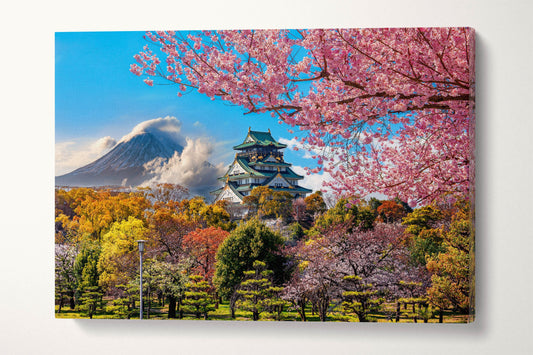 Osaka Castle and Mount Fuji in Spring Canvas Eco Leather Print, Made in Italy!