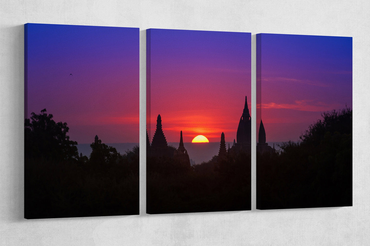 Purple Sky Sunset in Bagan, Myanmar Framed Canvas Leather Print