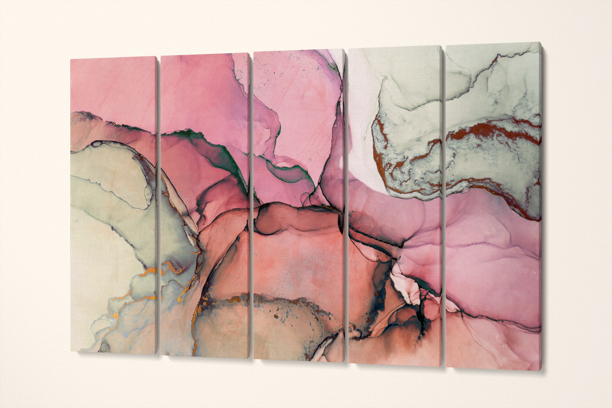 Pink Modern Wall Art Marble Pattern 5 Pieces Leather Print