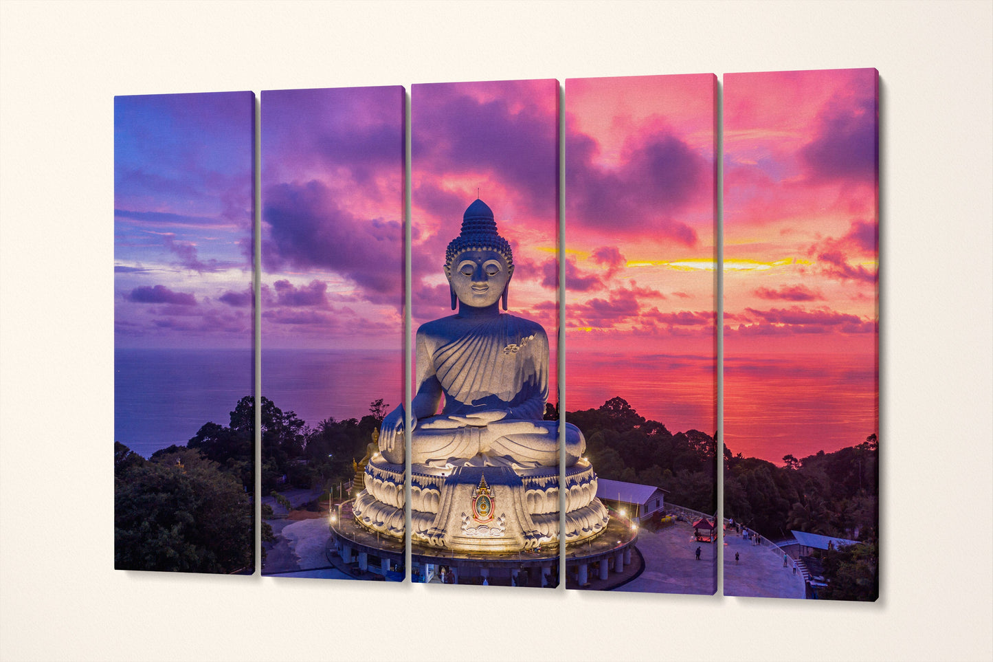 Big Buddha of Phuket at Twilight Framed Canvas Leather Print 5 panels