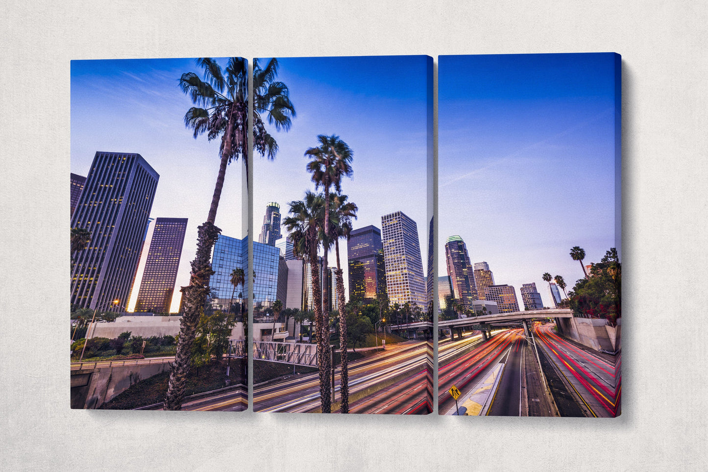 Los Angeles Downtown Street Lights Framed Canvas Leather Print